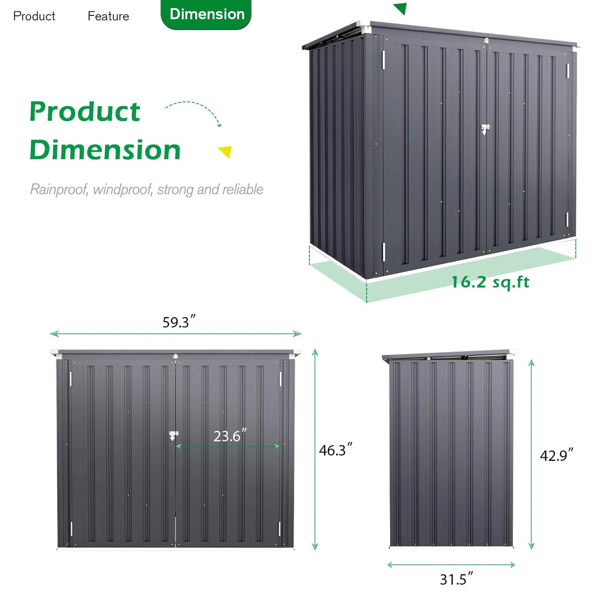 AECOJOY 46 Cu ft. Outdoor Horizontal Storage Shed Wastebasket Enclosure Container Metal Garbarge Shed in White