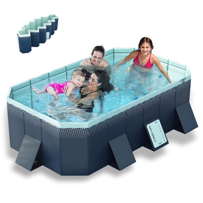 RICHYOUNG 101"Foldable Swimming Pool for 1-6 People,Non-Inflatable Above Ground Garden Pool for Kids, Family(Blue)