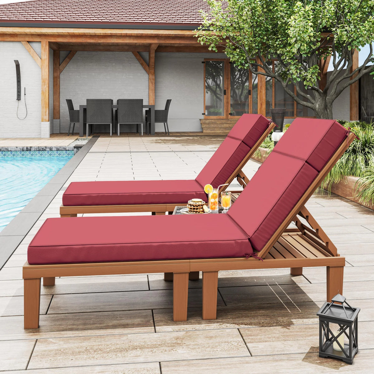 Kimunuk Outdoor Chaise Lounge Cushions set of 2, 80" x 26" x 4" Waterproof Pool Beach Recliner Replacement Cushions with Ties, Navy