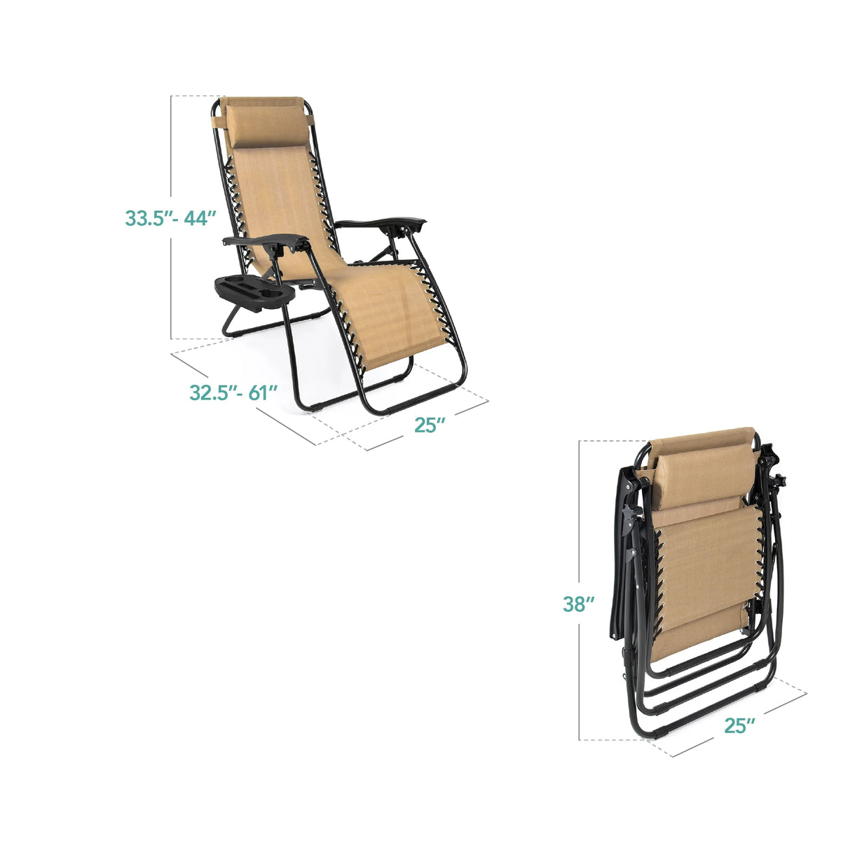 Best Choice Products Set of 2 Zero Gravity Lounge Chair Recliners for Patio, Pool w/ Cup Holder Tray - Gray