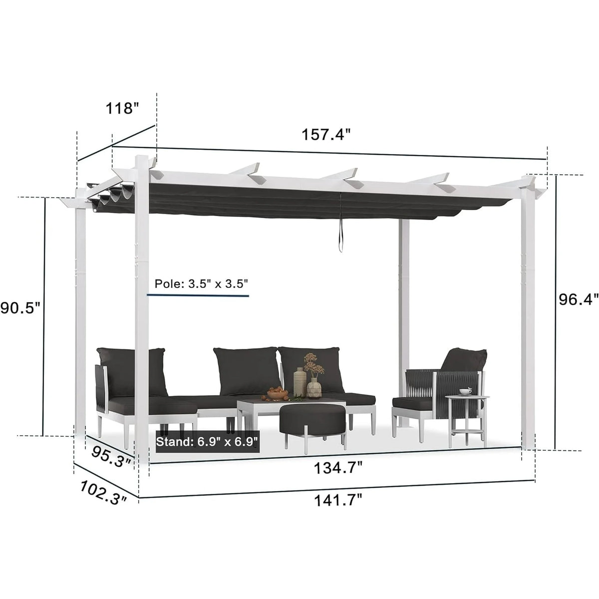 PURPLE LEAF Outdoor Retractable Pergola with Sun Shade Canopy 10' x 13' Patio Aluminum Pergola Shelter for Backyard Deck Garden Modern Metal Grape Trellis Pergola, Beige