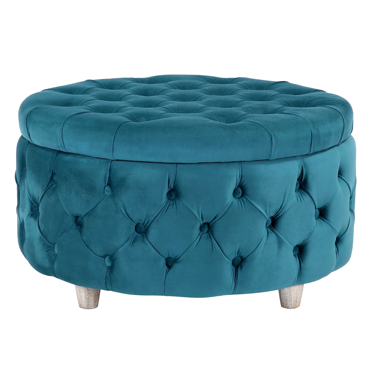 WestinTrends Wordford Round Velvet Tufted Storage Ottoman, Velvet Navy Blue