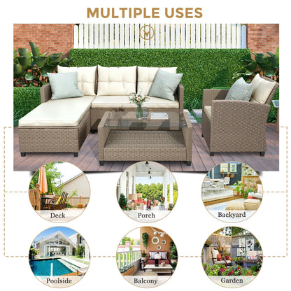 SEGMART 4 Piece Patio Furniture Set, All-Weather Outdoor Sectional Sofa Set, PE Rattan Conversation Set with Storage Box, Table & Cushions, Wicker Furniture Couch Set for Patio Deck Garden