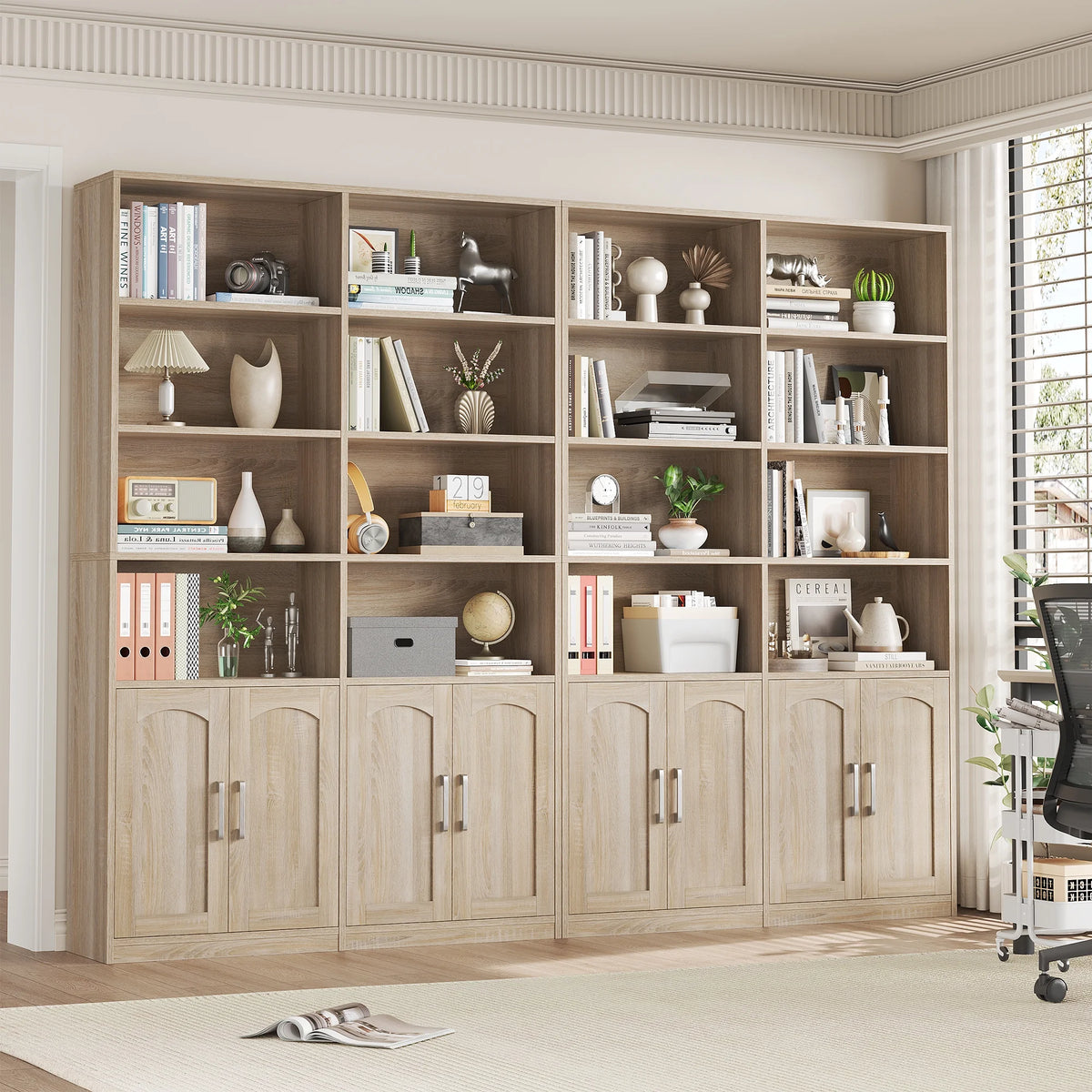 Homfa 73�� Tall Bookcases with Doors, 8 Cubes 6-Tier Double Row Bookshelf, White Bookcase for Living Room Home Office