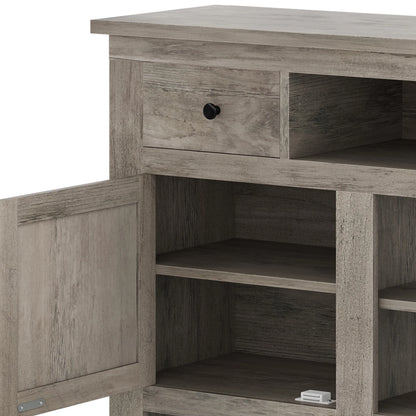 Uforic Farmhouse TV Stand for 75/80 Inch TV, Rustic Entertainment Center with Power Outlet, Storage Drawers, TV Console for Living Room, Oak