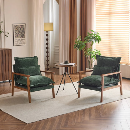 Ktaxon Chenille Accent Chair, Solid Wood Armrests Armchair, Metal Frame for Stability, Single Sofa with Comfortable Cushions and Lumbar Pillow Beige