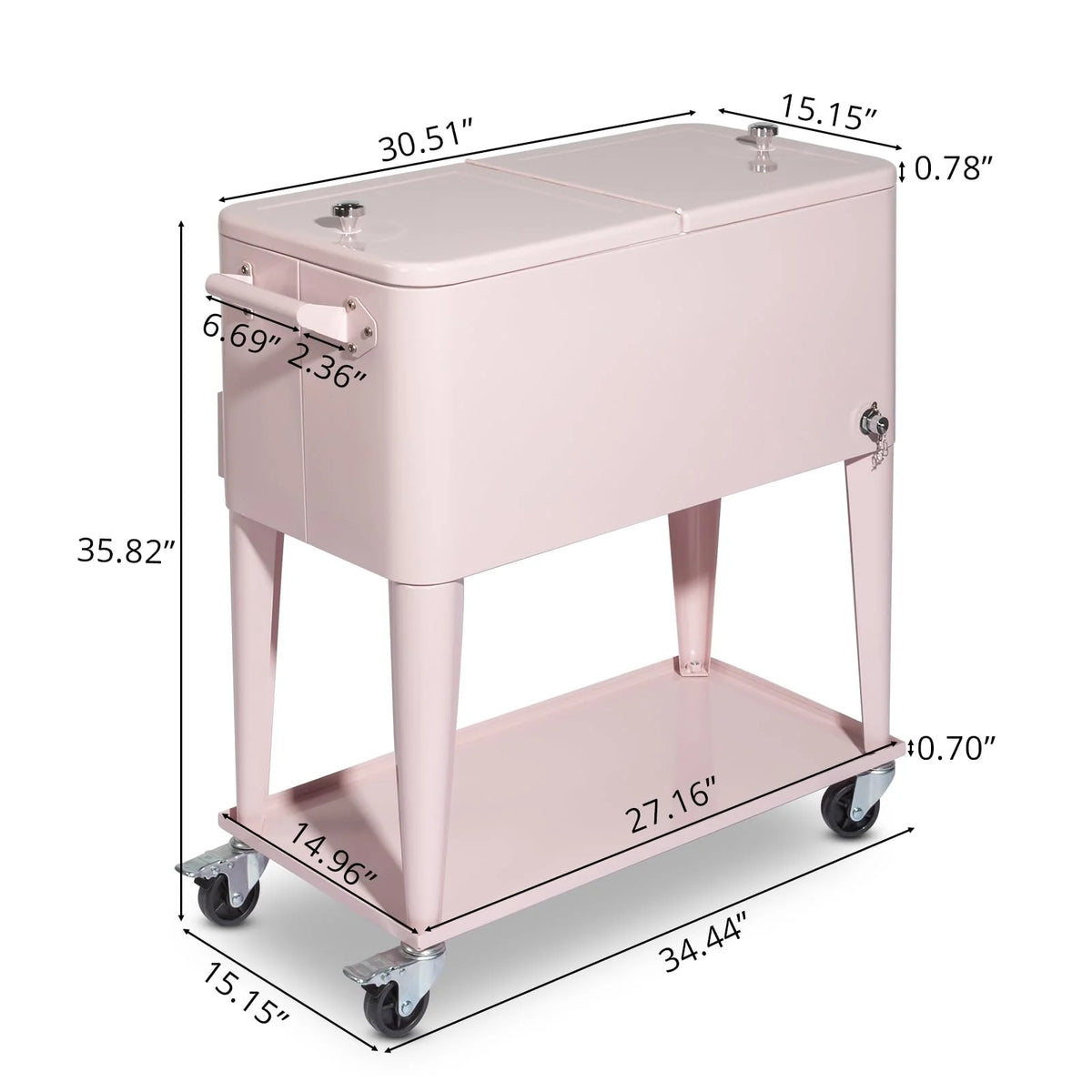 BNSPLY 80 Quart Outdoor Cooler Cart Rolling Ice Chest Cooler Cart, Portable Patio Cooler with Bottle Opener, Handles and Drainage, Standing Cooler for Patio Party, Camping and BBQ, Mint Green