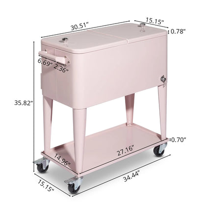 BNSPLY 80 Quart Outdoor Cooler Cart Rolling Ice Chest Cooler Cart, Portable Patio Cooler with Bottle Opener, Handles and Drainage, Standing Cooler for Patio Party, Camping and BBQ, Mint Green