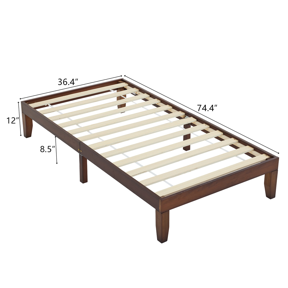 12 Inches Wood Platform Bed Frame Twin Size, Solid Wood Mattress Foundation with Strong Wood Slat Support