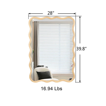 Solid Wood Wavy Frame Modern Mirror - 40x28 Inches Durable Farmhouse Wall Decor for Bathroom, Living Room & Entryway with Easy Install