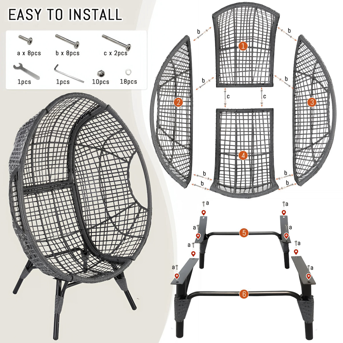 RADIATA 440 lbs Outdoor Egg Chair with Foot Rest & Ottoman, Wicker Patio Egg Chair for Indoor or Garden,Beige