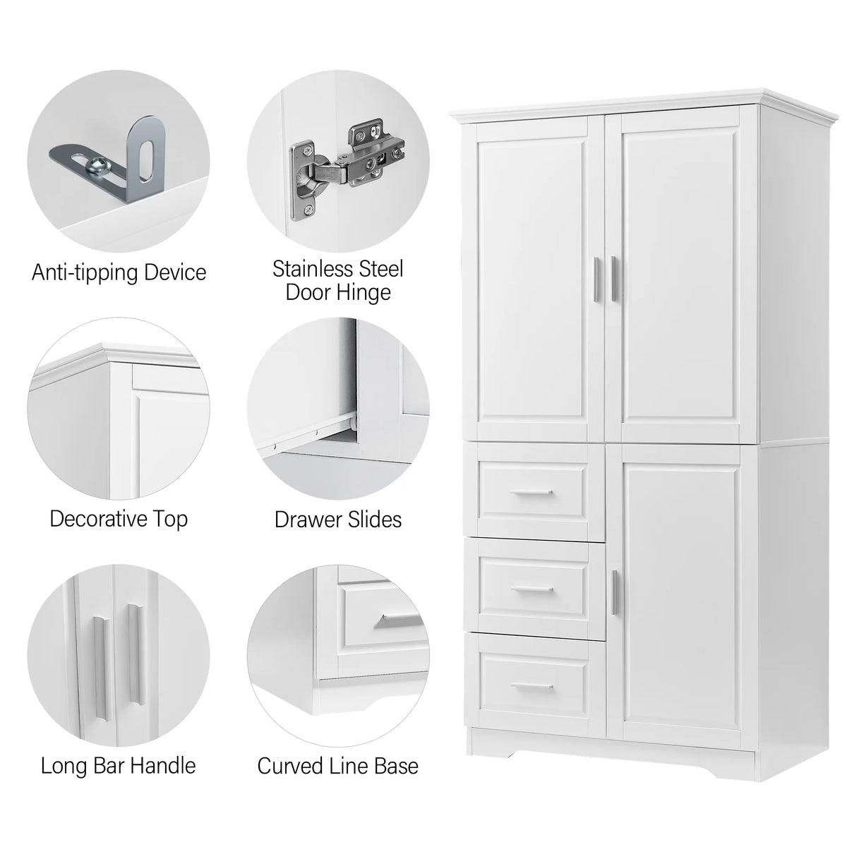 Bellemave White Tall Storage Cabinet with Adjustable Shelf Bathroom Cabinet with 1 Drawer and Storage Rack Large Freestanding Wood Cabinet Storage Organizer Floor Cabinet, White