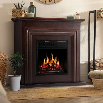 KISSAIR Electric Fireplace Mantel Wooden Surround Firebox, Free Standing Fireplace, with Remote Control, Adjustable LED Flame, 750W/1500W -White