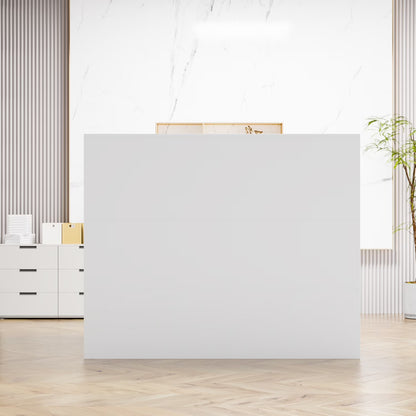 MONSLIPA L-Shape Wood Reception Desk with , Register Stand Reception Center Desk, White
