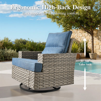 Ovios 10 Pieces Outdoor Patio Furniture Modern High-Back All-Weather Wicker Sectional Conversation Set with Propane Fire Pit Table & Swivel Chair, Dark Gray