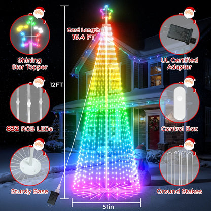 8FT 191 LED Christmas Cone Tree Smart Light with 58 Modes DIY Timer Remote Dimmable Artificial Christmas Tree for Porch Yard Patio Indoor Outdoor Xmas Holiday Decor