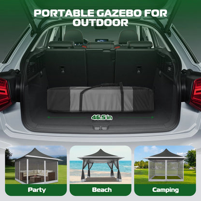 COBIZI 12x12 Outdoor Gazebo Pop Up Gazebo Canopy with Mosquito Netting Patio Tent Backyard Canopy with 2-Tiered Vented Top 3 Adjustable Height, Beige