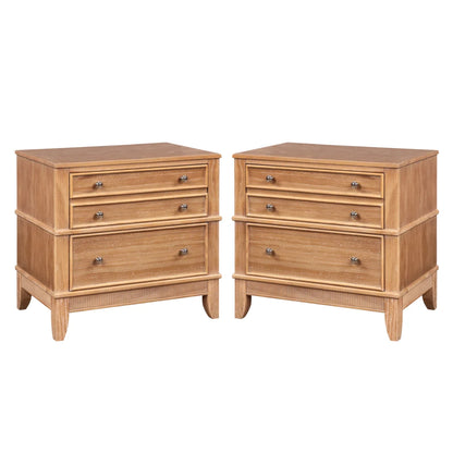Tcbosik End Tables Set of 2, Bedside Table with 3 Storage Drawers, Night Stand for Small Space, Bedroom, Living Room, Natural