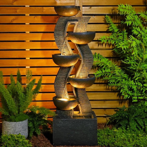 6-Tiered Garden Water Fountains Large Outdoor Fountains and Waterfalls with Light for Patio Yard Porch Pool Decor