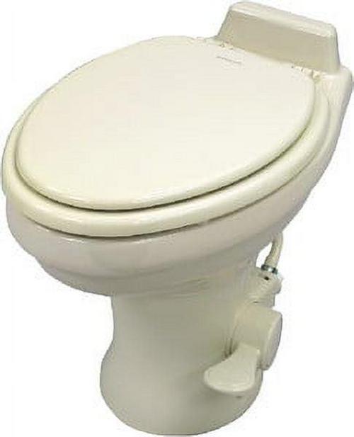 Dometic 320 RV Toilet - Gravity Flush with enameled wood seat - Standard Height Flush with Foot Pedal for RVs. Trailers. and Outdoor Campers