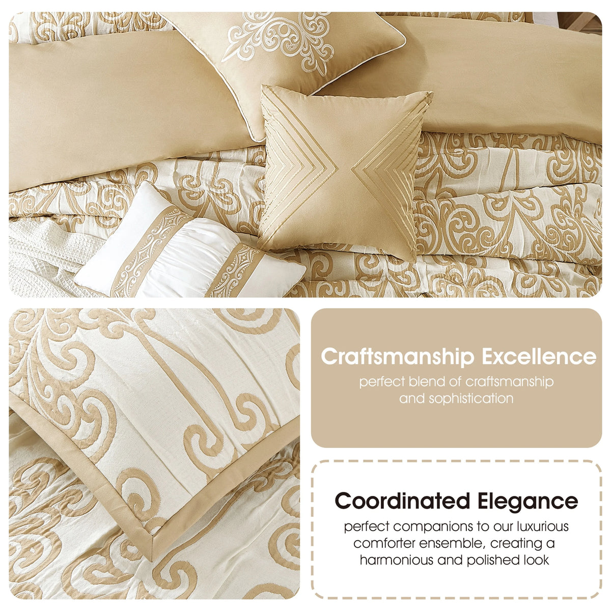Lanco Smoke Grey Comforter Set California King Size, 9 Piece Jacquard Floral Bedding Set, All Season, Ultra-Soft, Matching Pillows & Shams, Bed Skirt