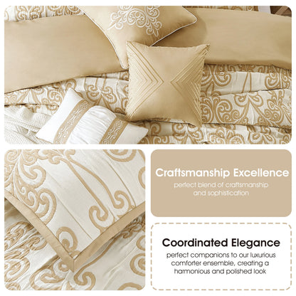 Lanco Smoke Grey Comforter Set California King Size, 9 Piece Jacquard Floral Bedding Set, All Season, Ultra-Soft, Matching Pillows & Shams, Bed Skirt