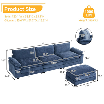 Zimtown Sectional Sofa with Ottoman, L Shaped Convertible Couch with Removable Chaise Chenille Fabric Sofa Set for 4-6 Persons Living Room Furniture Dark Grey