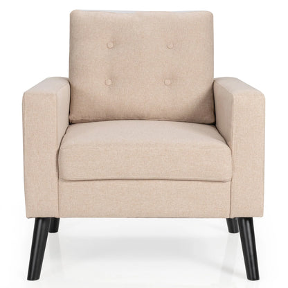 Costway Set of 2 Accent Armchairs Upholstered Single Sofa Chairs w/ 2-Side Pockets Beige