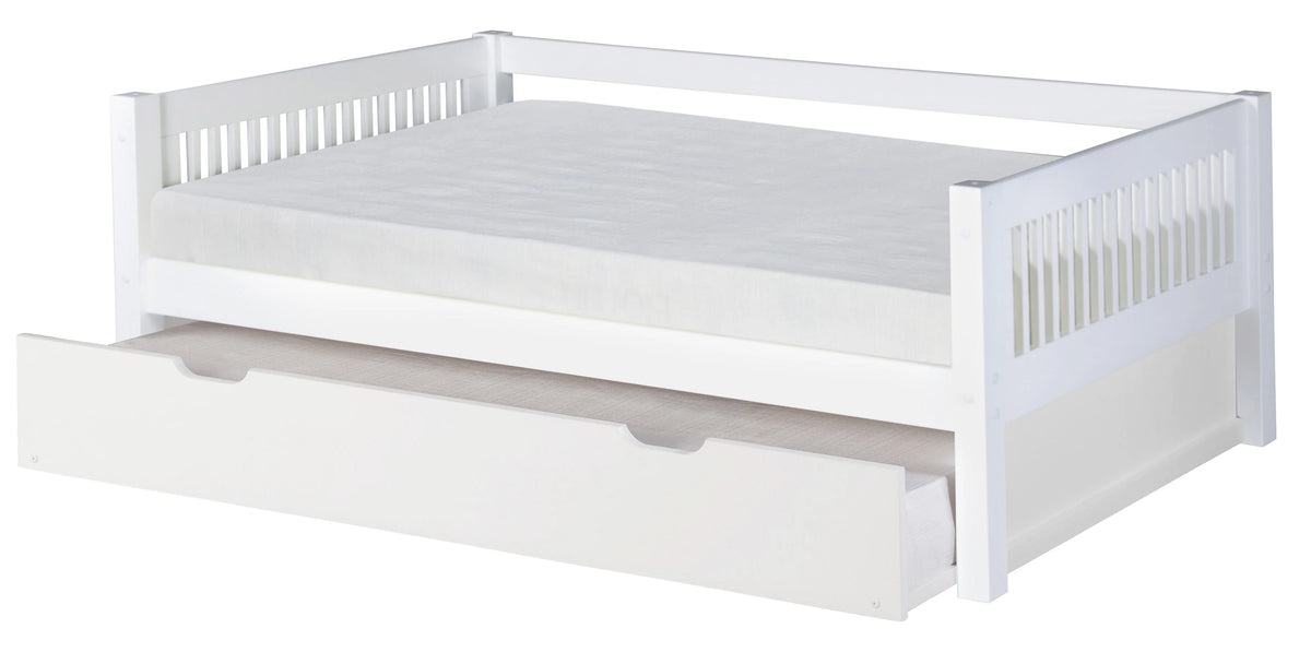 Camaflexi Wooden Daybed with Trundle, Mission Style with Removable Front and Rear Guard Rails, Twin, White