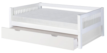 Camaflexi Wooden Daybed with Trundle, Mission Style with Removable Front and Rear Guard Rails, Twin, White