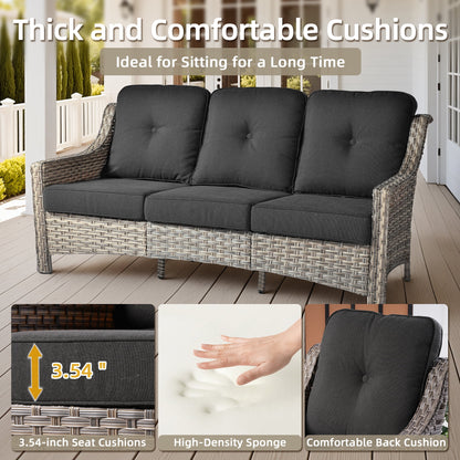Ovios Outdoor Patio Sofa 3-Seater with Cushions All-Weather Wicker Rattan Couch for Garden, Porch, or Backyard
