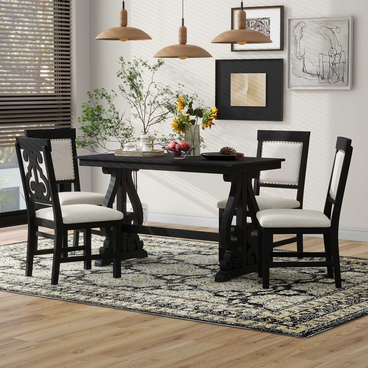 5 Piece Dining Table Set, Atumon Dining Table Set for 4, Wood Dining Room Set with 1 Table and 4 Upholstered Chairs, Farmhouse Dining Table Set for Kitchen Dining Room Apartment, Natural