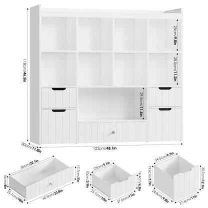 Homfa Kids Toy Storage Organizer with Cubby, Kids Toy Storage Chest with Removable Drawers, Kids Bookcase for Playroom Bedroom Living Room, Gray