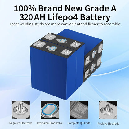 280Ah 3.2V Battery 4 Pack LiFePO4 Grade A Deep Cycle Lithium Iron Phosphate Rechargeable with Nuts and Bus Bars,8000-10000Life Cycles��Replacement Batteries for Solar Systems, Cars, RVs