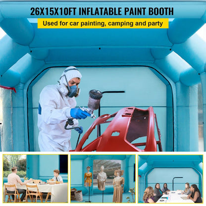 STAWAY Inflatable Paint Booth - 26x15x10ft Car Spray Tent with Air Filter & 2 Blowers - Upgraded Auto Painting & Repair Solution for Garage & Outdoor Use