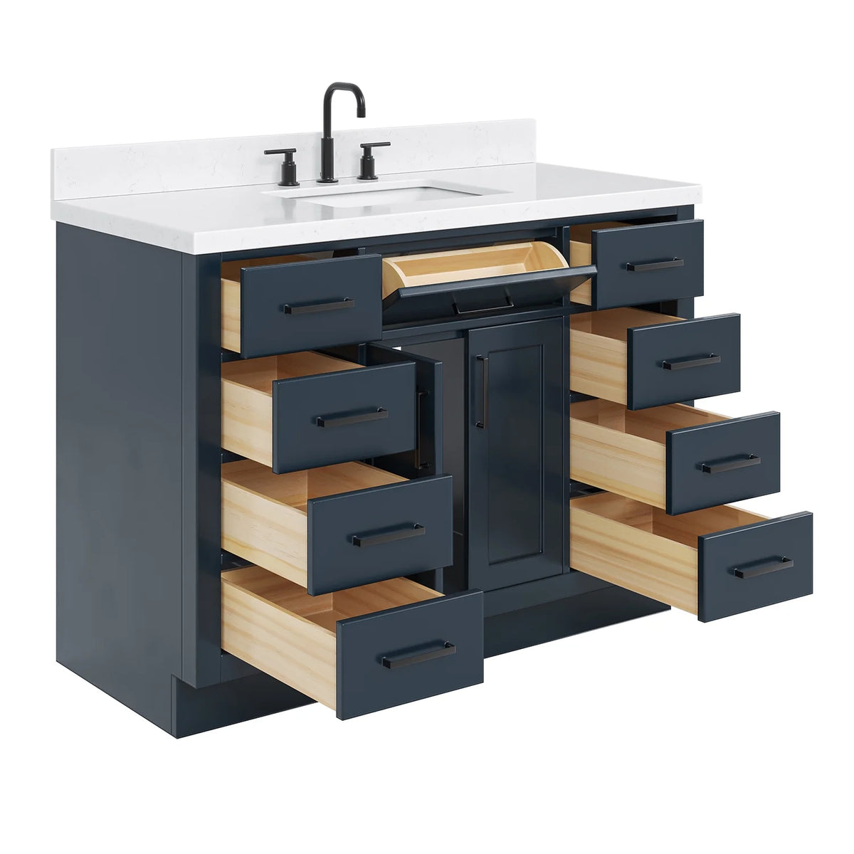 ARIEL Hepburn 48 Inch Rectangle Sink Bathroom Vanity With Carrara White Quartz Countertop 1.5 Edge In Grey
