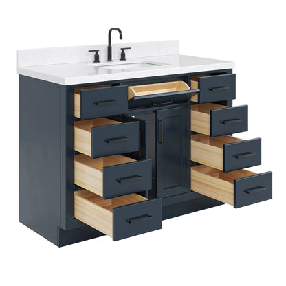 ARIEL Hepburn 48 Inch Rectangle Sink Bathroom Vanity With Carrara White Quartz Countertop 1.5 Edge In Grey