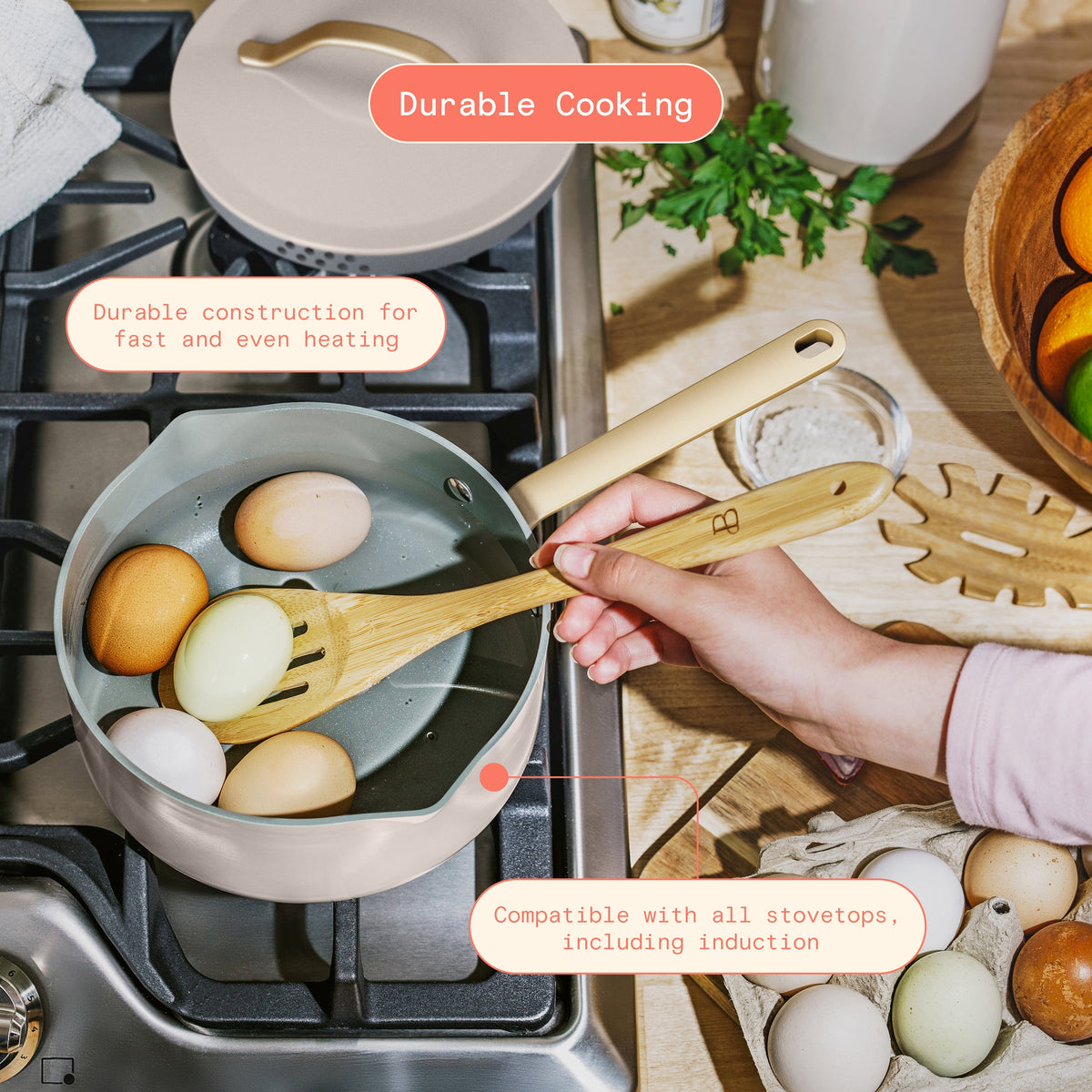 Beautiful 12pc Ceramic Non-Stick Cookware Set with Strainer Lids, White Icing by Drew Barrymore
