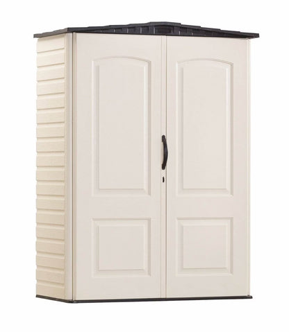 Rubbermaid Outdoor Medium Vertical Storage Shed, Resin, Beige, 72" H x 53.2" W x  57" L