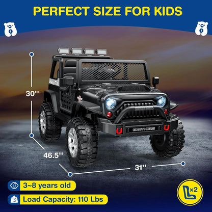 L8 Ride On Car, 2 Seater, 12V Kids Electric Car w/Remote Control, 4-Wheel Suspension, Bluetooth Speaker, Multi Music Modes, 3 Speeds, LED Lights, Xmas & Birthday Gift Ideas for Kids Ages 3+