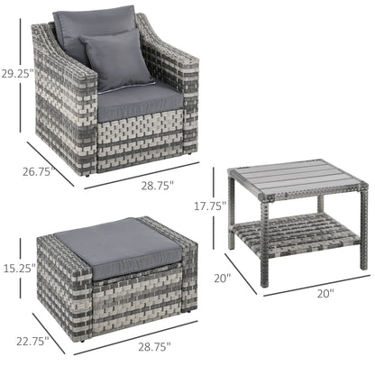 Outsunny 5 Piece Patio Furniture Set, All Weather PE Rattan Conversation Chair & Ottoman Set w/ Table, Cushions & Pillows Included, Beige