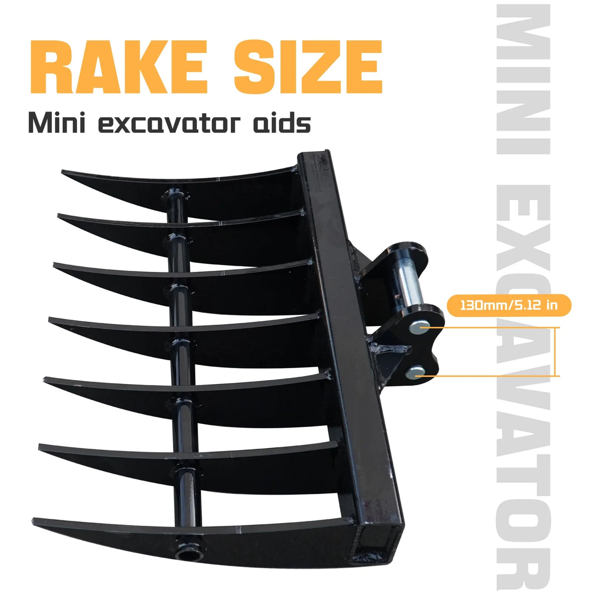 MachPro Mini Excavator Rake, 31'' Mini Excavator Attachments, 9 Tooth Wide Backhoe Digger Accessories Rake Use for Land Clearing, Debris Removing