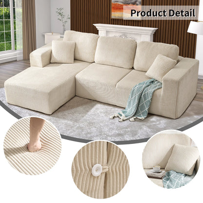 Bonzy Home Sectional Sofa with L-Shape Chaise,Modern Modular Sofa Upholstered Couch Corduroy Fabric for Living Room Bedroom Beige
