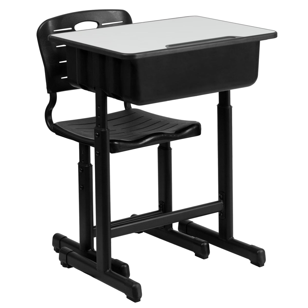 Flash Furniture Adjustable Height Classroom Student Desk with Chair and Book Box, Gray/Black