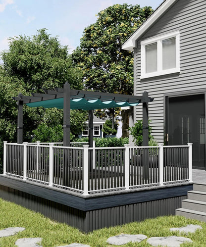 Outdoor Aluminum Pergola with Retractable Canopy, Reinforced 4-Sided Base, Waterproof & UV-Resistant Adjustable Roof, Modern Design for Patio, Deck, Backyard, and Garden