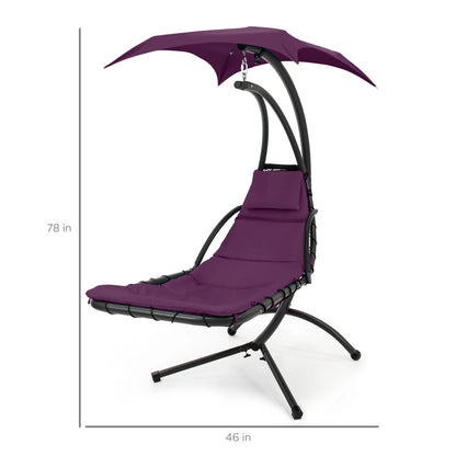 Best Choice Products Hanging Curved Chaise Lounge Chair Swing for Backyard, Patio w/ Pillow, Shade, Stand - Teal
