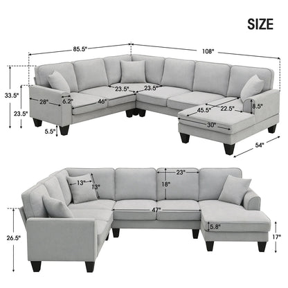 Harper & Bright Designs Modular Sectional Sofa with Ottoman Couch L Shape Corner Sofa Sets 7 Seats Fabric Couch for Living Room, Black, 112 * 87 inch