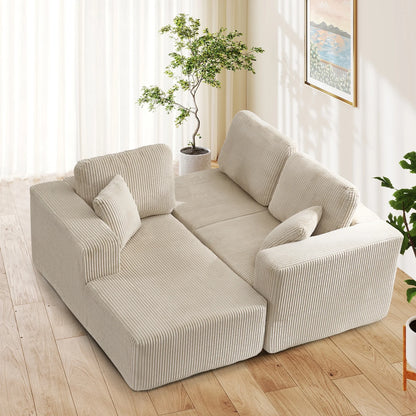 Bonzy Home Sectional Sofa with L-Shape Chaise,Modern Modular Sofa Upholstered Couch Corduroy Fabric for Living Room Bedroom Beige