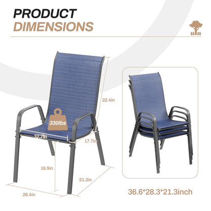 Pirecart Set of 4 Patio Dining Chairs, Textilene Outdoor Stacking Chairs for Poolside, Backyard, Garden