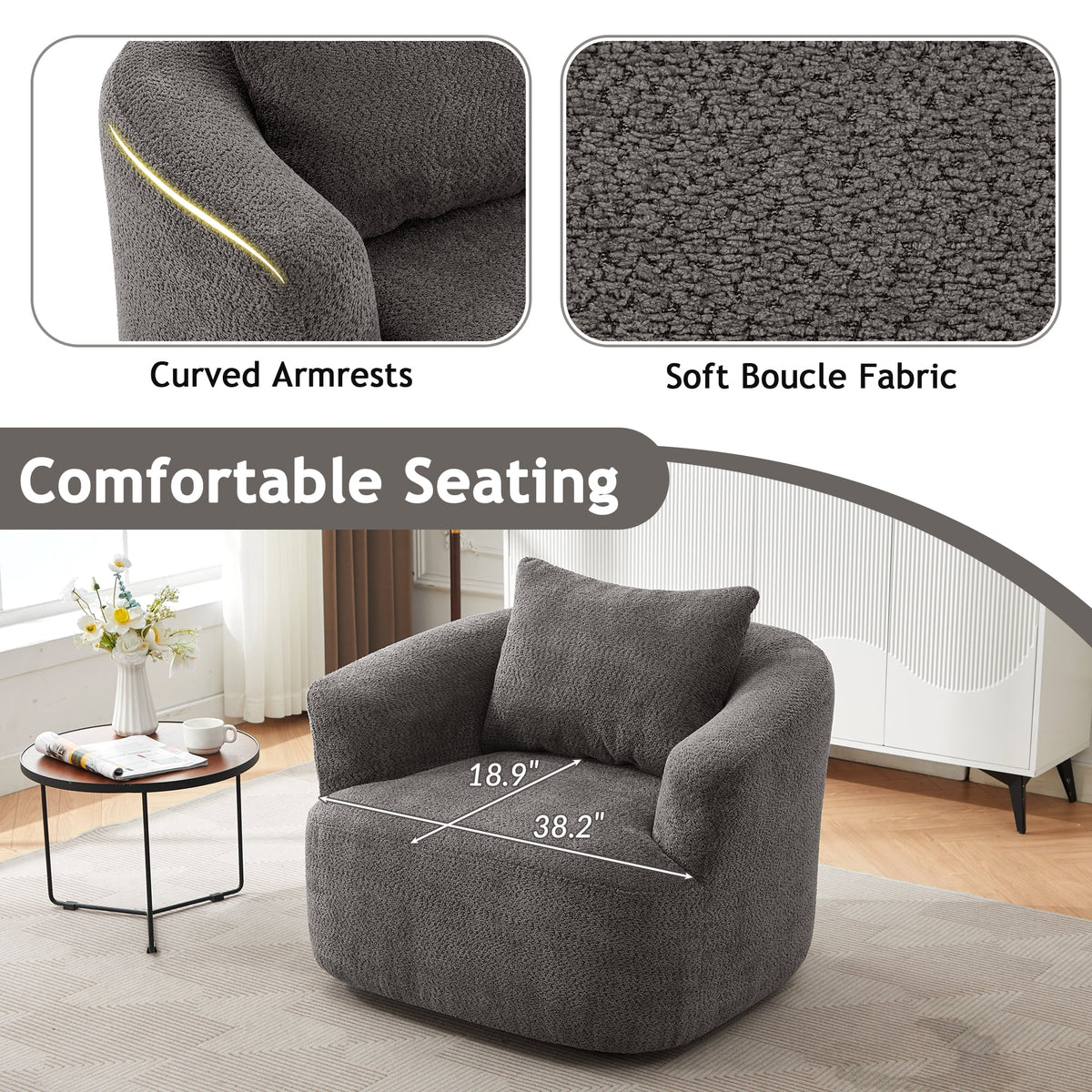 Harper & Bright Designs 360�� Swivel Accent Chair, Barrel Chair Swivel Upholstered Sofa Chair with Cushion for Living Room Office, Beige
